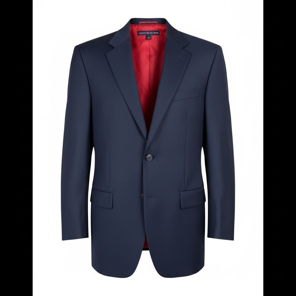 Tommy Hilfiger Mens Navy Blue Center Vent 2 Button Blazer